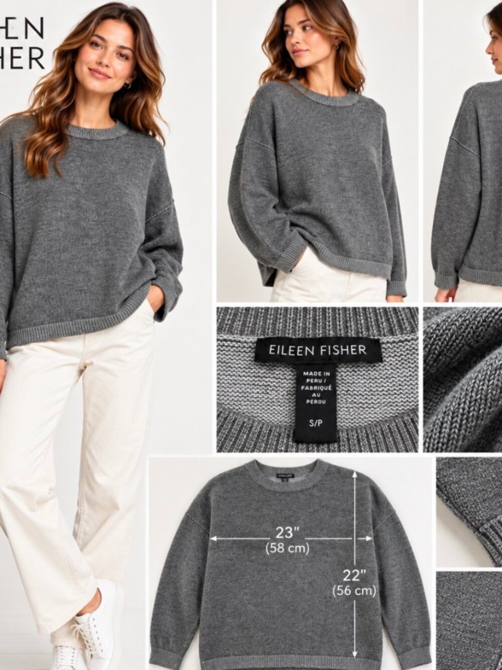 Eileen Fisher Gray Organic Cotton TENCEL Sweater S/P Petite